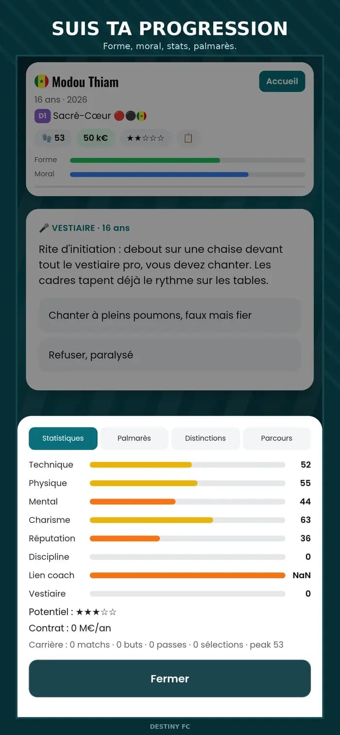 Destiny FC — progresse et brille